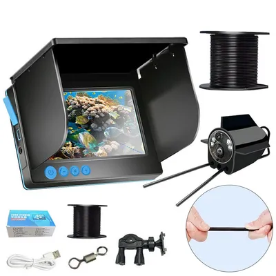 Produktbild von Fischfinder, Fishfinder Unterwasser-Angelkamera, 220 ° Weitwinkel, Infrarot-Nachtsicht, wasserdicht, mit 5-Zoll Display für Eis-/See-/Bootsangeln, 30m