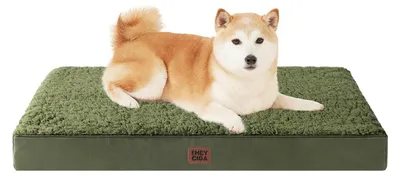Produktbild von Orthopädisches Hundebett 91x68cm Grün Olive Sherpa-Stoff rutschfest waschbar