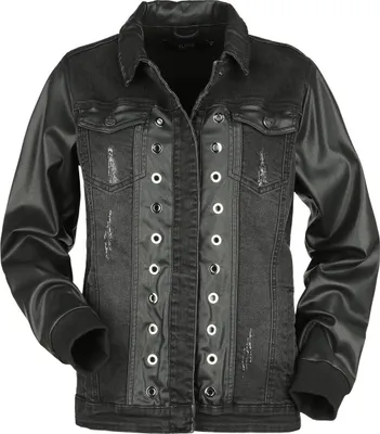 Produktbild von Black Premium by EMP Damen schwarze Jeansjacke mit Kunstleder Details XL