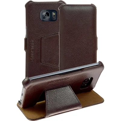 Produktbild von PhoneNatic Echt-Lederhülle kompatibel mit Samsung Galaxy S7 - Leder-Case braun + Glasfolie