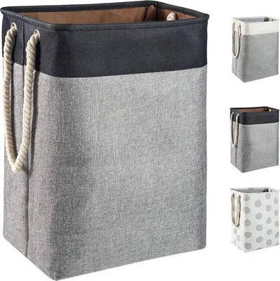 Produktbild von DigiRigi® Faltbarer Wäschekorb 78 L – großer Wäschebehälter mit Taugriffen, 60×42×31 cm, schwarz/grau, für Bad, Schlafzimmer & Waschküche