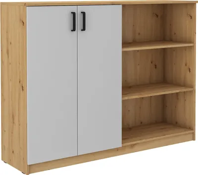 Produktbild von Masseno Kommode MALTESA 160 cm Sideboard mit 2 Türen für Wohnzimmer Schlafzimmer Modern 160x44x117 cm Eiche Artisan / Grau