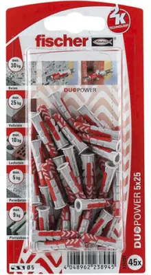 Zdjęcie produktu dla Kołek Uniwersalny Ф5X25Mm 45 Szt. Fischer Duopower K Nv