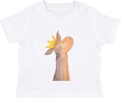 Produktbild von Mr. & Mrs. Panda T-Shirt Lamakopf König 6. - 12. Monat - Weiß - Geschenk, Baby Kurzarmshirt, Babyshirt, Königin, Lama, Kleinkind, Lamas, Abitur, Freundin, Organic