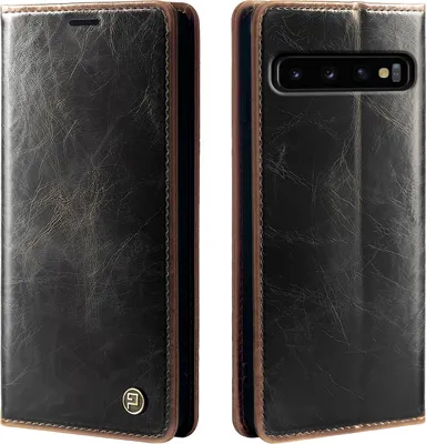 Produktbild von Handyhülle für Samsung Galaxy S10+ Kunstleder Flip Vintage Cover Hülle RFID Schutz Case Kartenfach Farbe: Dunkelbraun