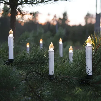Image de Bougies d'arbre à LED avec clip - 10 LED blanc chaud - sans fil - télécommande - minuterie - pour l'extérieur - lot de 10