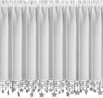 Obrázok produktu pre EUROFIRANY | Vianočný záves - Záves na okno - 90 x 150 cm - biely so striebornými hviezdičkami - Bistro záves