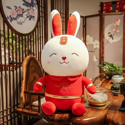 Produktbild von Nette kleine Kaninchen Plüschpuppe 2023 Jahr Maskottchen Bunny gefüllt Spielzeug für Kinder Geschenke Hausdekoration D Über 30cm