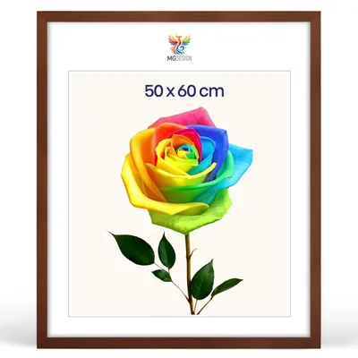 Produktbild von MG Design Bilderrahmen 50 x 60 cm - Posterrahmen mit Braun Holzrahmen (Echtholz) und bruchsicherem Acrylglas, Hoch & Quer mit stabiler Wandaufhängung