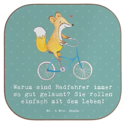 Produktbild von Mr. & Mrs. Panda Tischuntersetzer Radsport Glück - Meeresbrise - Geschenk, Tassenuntersetzer, Freiheit, Sportler, Lebensfreude, Coaster, Holzuntersetzer, Teamsport