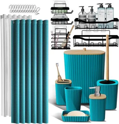 Productafbeelding van Douchecaddy en badkameraccessoireset - 25-delig - groenblauw