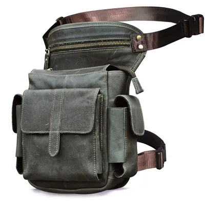Immagine prodotto di Pochette da cintura da uomo, in vera pelle, grigia, dimensioni 17x6x28 cm
