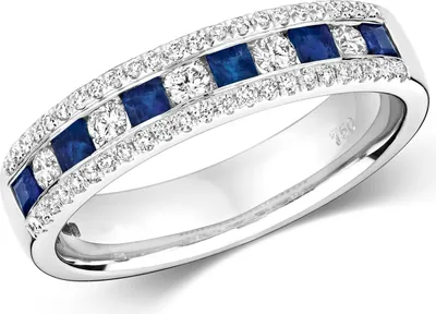 Produktbild von Atemberaubender 18 Karat (750) Weißgold Halb Eternity Diamant Ring Brillant-Schliff 0.34 Karat HI - SI mit Saphir, 54 (17.2); TRS2353RSN