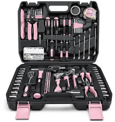 Produktbild von Famanu Werkzeugkoffer 281-teilig - tragbare Komplettwerkzeugset in Rosa
