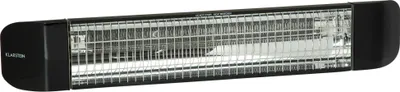 A black and silver infrared heater is shown against a white background.
