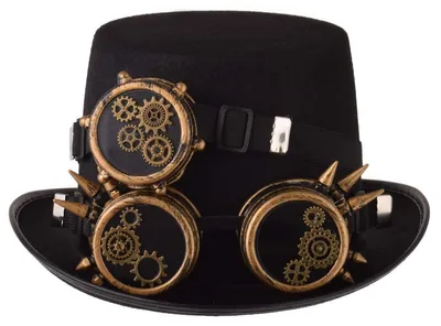 Image de Chapeau haut de forme steampunk avec lunettes réglables - Noir