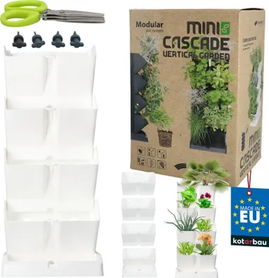 Produktbild von KOTARBAU® Vertikaler Garten 19,5 x 47,5 cm Hochbeet Balkon mit 4 Etagen aus Kunststoff Modular Blumentopf für Kräuter Weiß