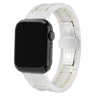 Produktbild von Strap-it Apple Watch Keramik-Stahlarmband (Weiß/Gold)