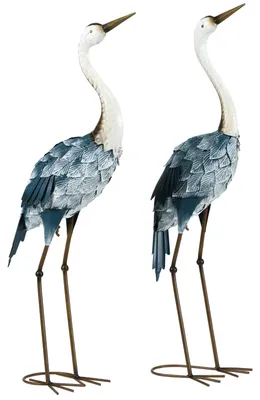 Produktbild von Gartenfiguren Set 2 Kraniche Wetterbeständig Outdoor-Ornament Skulptur Balkon Terrasse 72,5/74Cm
