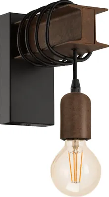 Produktbild von EGLO Wandlampe Townshend 4, 1 flammige Vintage Wandleuchte im Industrial Design, Retro Lampe aus Stahl, Farbe: Schwarz, braun, Fassung: E27
