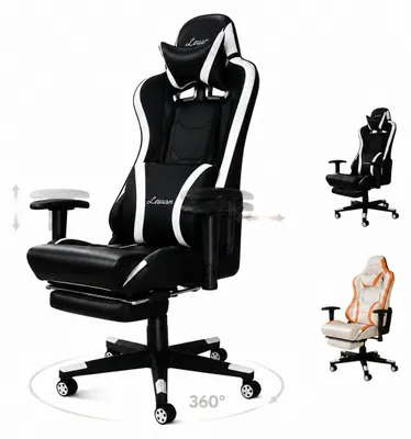 Gamingstuhl ergonomisch mit Lendenstütze, Fußstütze, 360° drehbar