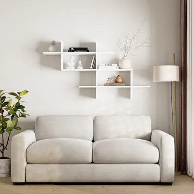 Zdjęcie produktu dla Półka ścienna DECORTIE Halic Nowoczesna półka na książki Biała, 150 x 22 x 82 cm