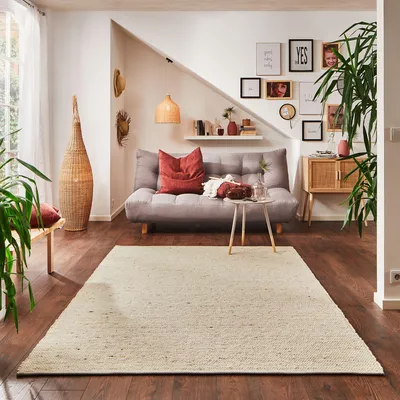 Produktbild von Steffensmeier Handwebteppich Rellenbach | Wolle (Schurwolle), gewalkt, Natur, handgewebt, Größe: 250x290 cm Wohnzimmer und Schlafzimmer