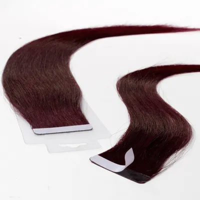 Immagine prodotto di hair2heart Nastri per extension di capelli umani lisci - 10 strisce 2,5 g 40 cm bordeaux