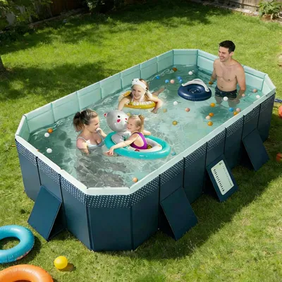 Produktbild von Pool - Faltbares tragbares Schwimmbecken - 2,53 m - Ohne Aufblasen - Großes Fassungsvermögen - PVC - Für Familie, Kinder, Haustiere