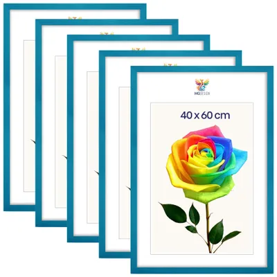 Produktbild von MG Design 5er Set Bilderrahmen Türkis 40x60 cm - Posterrahmen Echtholz mit Acrylglas, stabile Wandaufhängung, hoch/quer