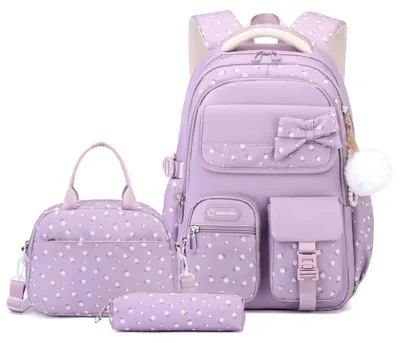 Productafbeelding van Schooltas voor meisjes, 3-delig, paars, geschikt voor leerjaar 3 t/m 9, met lunchbox en pennenetui