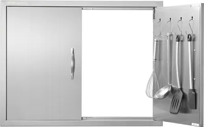 Productafbeelding van Grilldeur, 787 x 609 mm, Dubbele buitendeur voor de keuken, Ingebouwde roestvstalen deur, Dubbelwandige verticale deur met handgrepen en haken, geschikt voor een grill-eiland, grillstation of buitenschuif