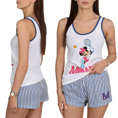 Produktbild von Disney Minnie Mouse Damen-Pyjama weiß-dunkelblau, zweiteilig, Sommer-Pyjama mit Trägern, 100 % Baumwolle,  XL