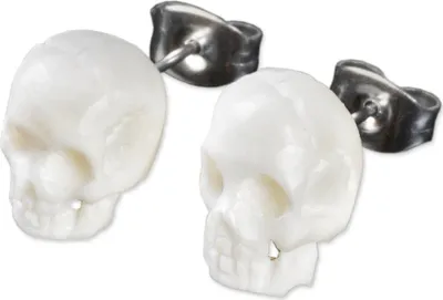 Produktbild von viva-adorno 1 Paar Ohrstecker Ohrringe Edelstahl Knochen Totenköpfe Skull handgeschnitzt Z437,weiß