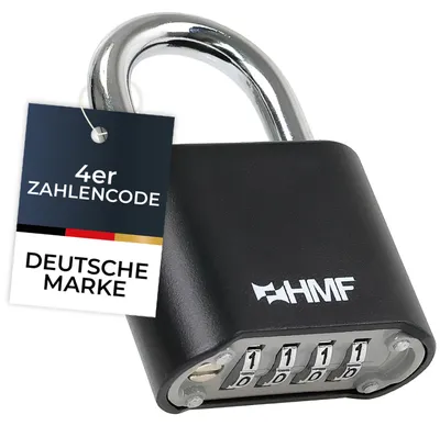 HMF Zahlenschloss Vorhängeschloss mit 4-stelligem Zahlencode in Schwarz