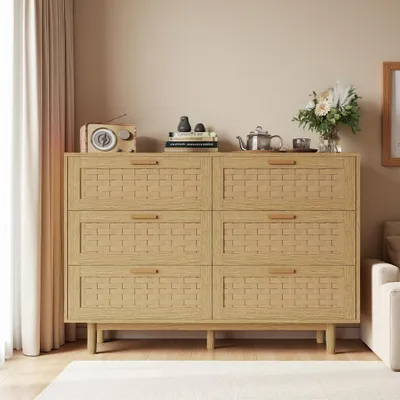 Immagine prodotto di UnboxG Comò in legno massello di rovere 115x40x80 cm – 6 cassetti, comò o comodino con ampio spazio contenitivo
