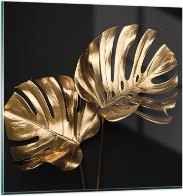 Produktbild von Bilder auf glas - Einteilig - Golden Blätter Monster - 50x50cm - Glasbilder - Wandbilder - Bilder - zum Aufhängen bereit - Wanddekoration aus Glas - Glas Bilder - Wandbild auf Glas - GAC50x50-4735