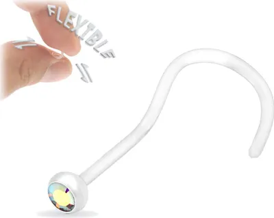 Produktbild von viva-adorno 0,8mm Nasenstecker Bioflex flexibel transparent Kunststoff Zirkonia Kristall Strass Nasen Piercing Z324, Rainbow Klar