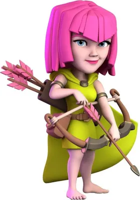 A 3D render of a cartoon character holding a bow and arrow.