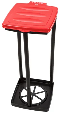 Image de Support portable pour sac poubelle, rouge, pliable, pour le camping