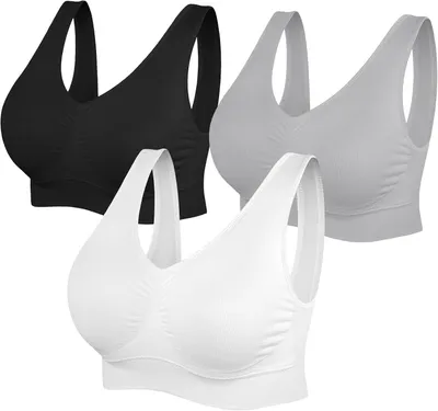 Produktbild von Sport-BH für Damen, ohne Bügel, nahtlos, mit breiten Trägern, in Schwarz, Weiß und Grau, Größe XL