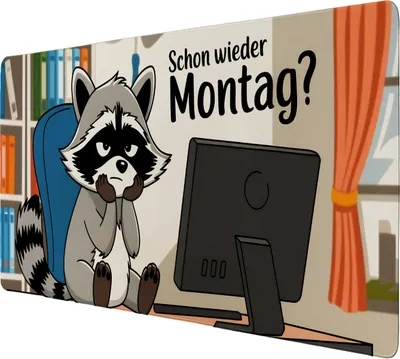 Produktbild von Waschbär am Schreibtisch - Schon wieder Montag Schreibtischunterlage 89x40cm
