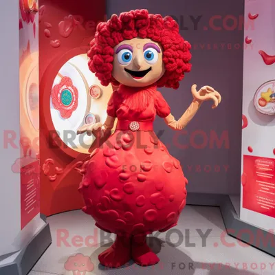 Productafbeelding van Mascottekarakter REDBROKOLY van een rode Medusa gekleed met een midi-jurk en portemonnees