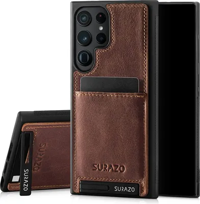 Produktbild von SURAZO Premium Echt leder Back case für Samsung Galaxy S23 Ultra Hülle Stoßfestes Leder Handyhülle  (Nussbraun)