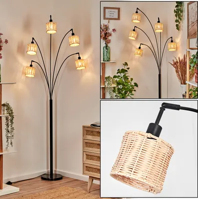 Produktbild von Dello Stehlampe aus Metall/Rattan in Schwarz/Naturfarben