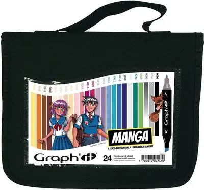 Immagine prodotto di Pennarelli ad alcool bifacciali Fine e a scalpello GRAPH'IT, 24 pz Manga in astuccio