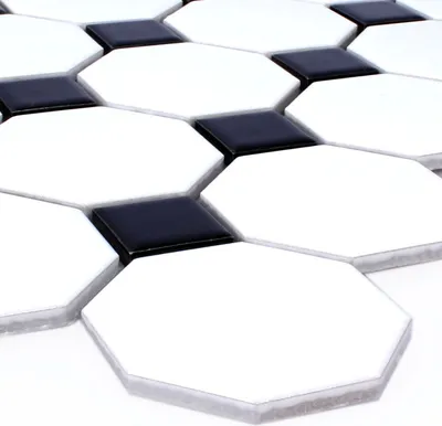 Produktbild von Keramik Mosaikfliesen Octagon Belami Schwarz Weiß 56
