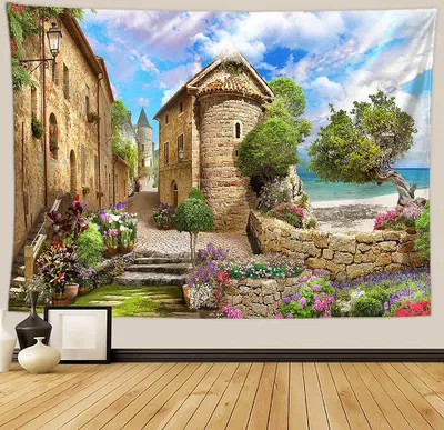 Produktbild von Urlaub Wandteppich Wohnkultur Landschaft Wandteppich Wohnzimmer Schlafzimmer Dekoration Wandteppich Zimmer Vorhang Strandtuch (180cm x 230cm, Farbe 1)