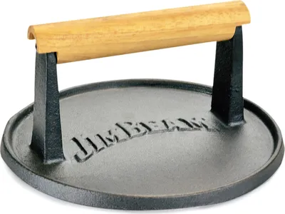 Produktbild von Jim Beam BBQ Burgerpresse Gusseisen - Hamburgerpresse Fleischbeschwerer Speckpresse mit Holzgriff