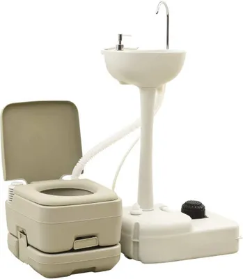 Produktbild von Campingtoilette 10+10L und Handwaschbecken 20L Set Tragbar Grau